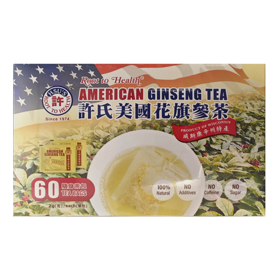 美国许氏 花旗参茶 60包(2g/包) | HSU'S Root to Health American Ginseng Tea 60ct (2g/each)
